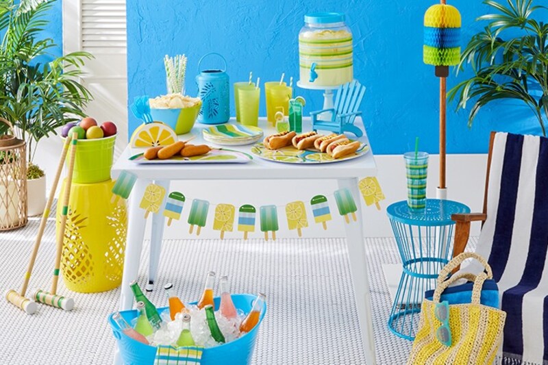 Yellow, green and blue Summer outdoor decorations